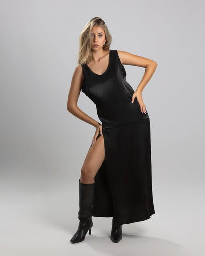 Vestido satinado negro